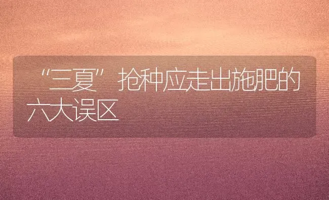 “三夏”抢种应走出施肥的六大误区 | 种植肥料施肥