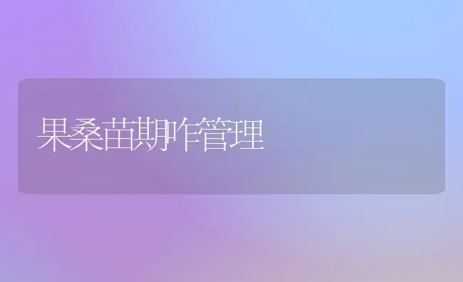 果桑苗期咋管理 | 瓜果种植