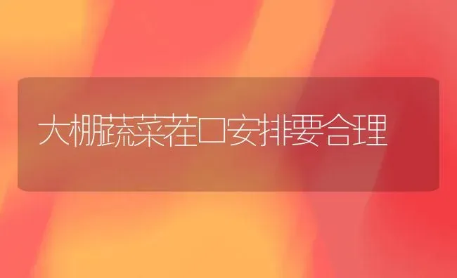 大棚蔬菜茬口安排要合理 | 蔬菜种植