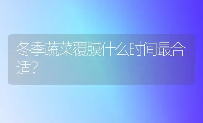 冬季蔬菜覆膜什么时间最合适？ | 蔬菜种植