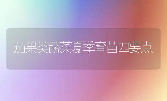 茄果类蔬菜夏季育苗四要点 | 蔬菜种植