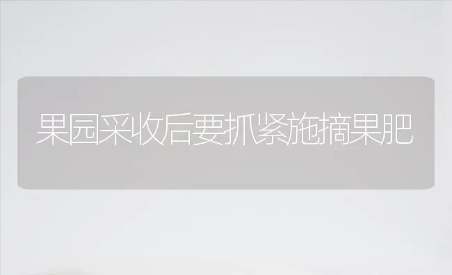 果园采收后要抓紧施摘果肥 | 瓜果种植