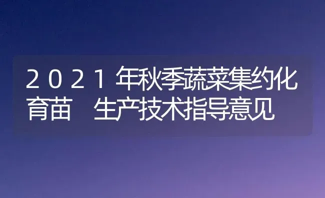 2021年秋季蔬菜集约化育苗 生产技术指导意见 | 蔬菜种植