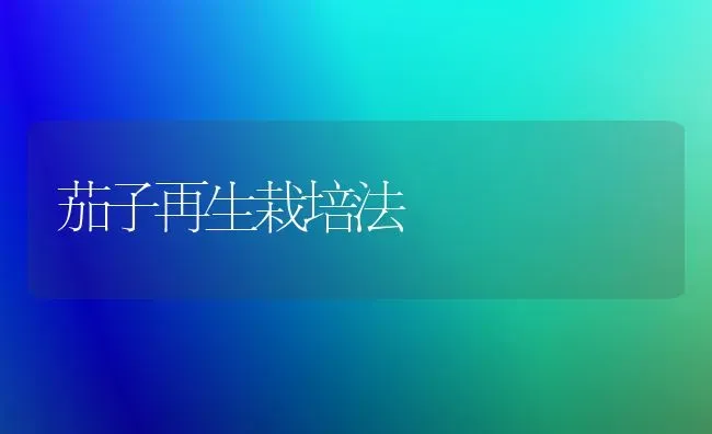 茄子再生栽培法 | 蔬菜种植