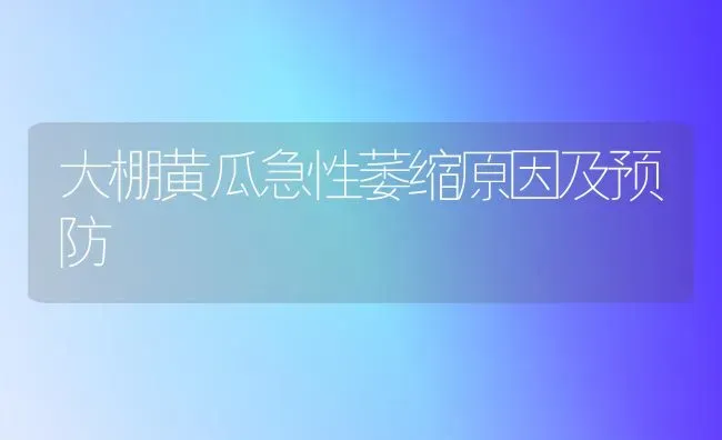 大棚黄瓜急性萎缩原因及预防 | 瓜果种植