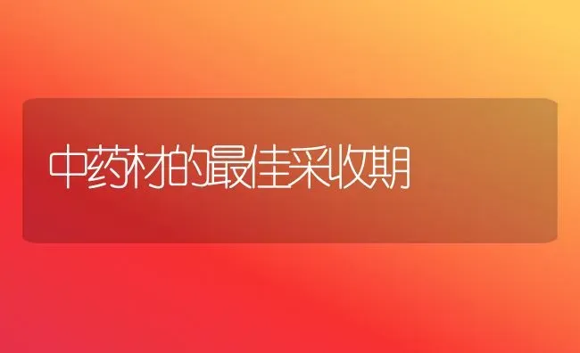 中药材的最佳采收期 | 药材种植