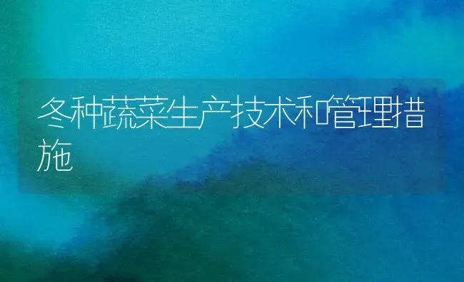 冬种蔬菜生产技术和管理措施 | 蔬菜种植