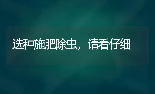 选种施肥除虫，请看仔细 | 种植肥料施肥