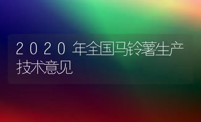 2020年全国马铃薯生产技术意见 | 粮油作物种植