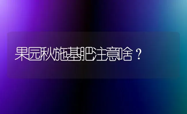 果园秋施基肥注意啥？ | 瓜果种植