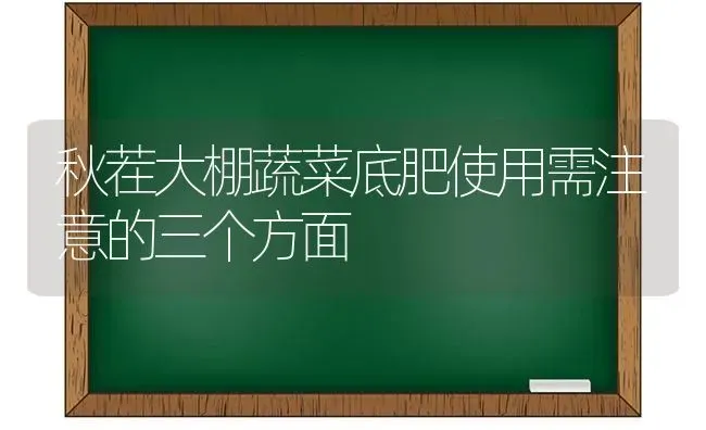 秋茬大棚蔬菜底肥使用需注意的三个方面 | 蔬菜种植