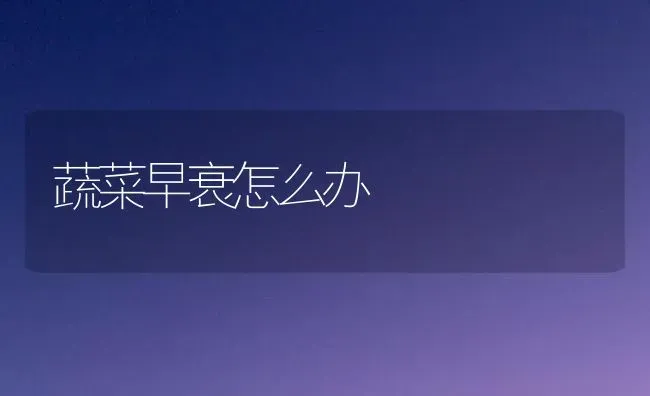 蔬菜早衰怎么办 | 蔬菜种植