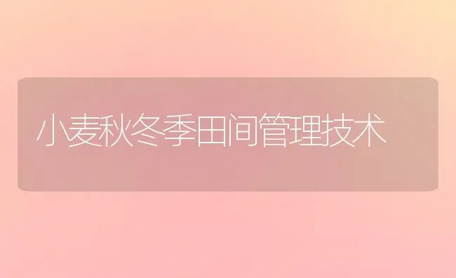 小麦秋冬季田间管理技术 | 粮油作物种植