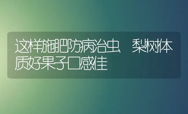 这样施肥防病治虫 梨树体质好果子口感佳 | 瓜果种植