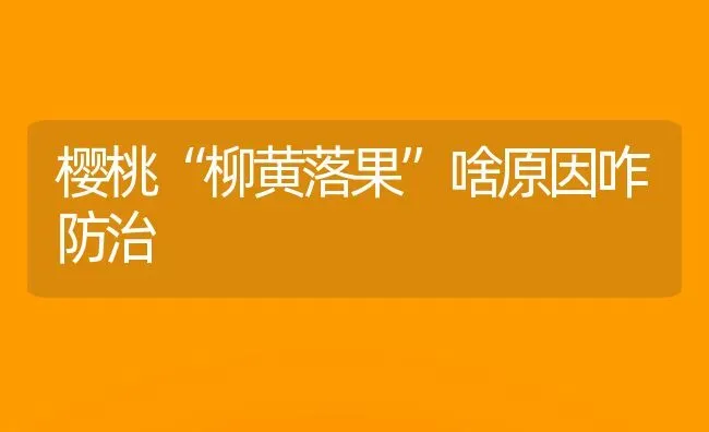 樱桃“柳黄落果”啥原因咋防治 | 瓜果种植