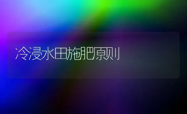 冷浸水田施肥原则 | 种植肥料施肥