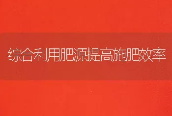 综合利用肥源提高施肥效率